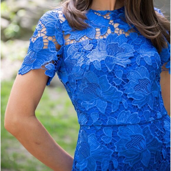 Cachet Sapphire Blue Lace Dress Large - Picture 2 of 14